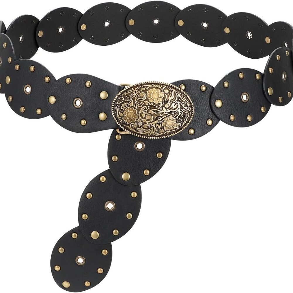 Hollow Disc Belt Faux Leather Western Waist Boho Concho Vintage for Women